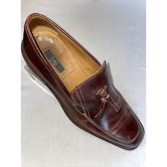 Folio New York Italy Dress Loafers Mens Size 11 M Brown Leather  Slip On Tassels - Picture 1 of 12
